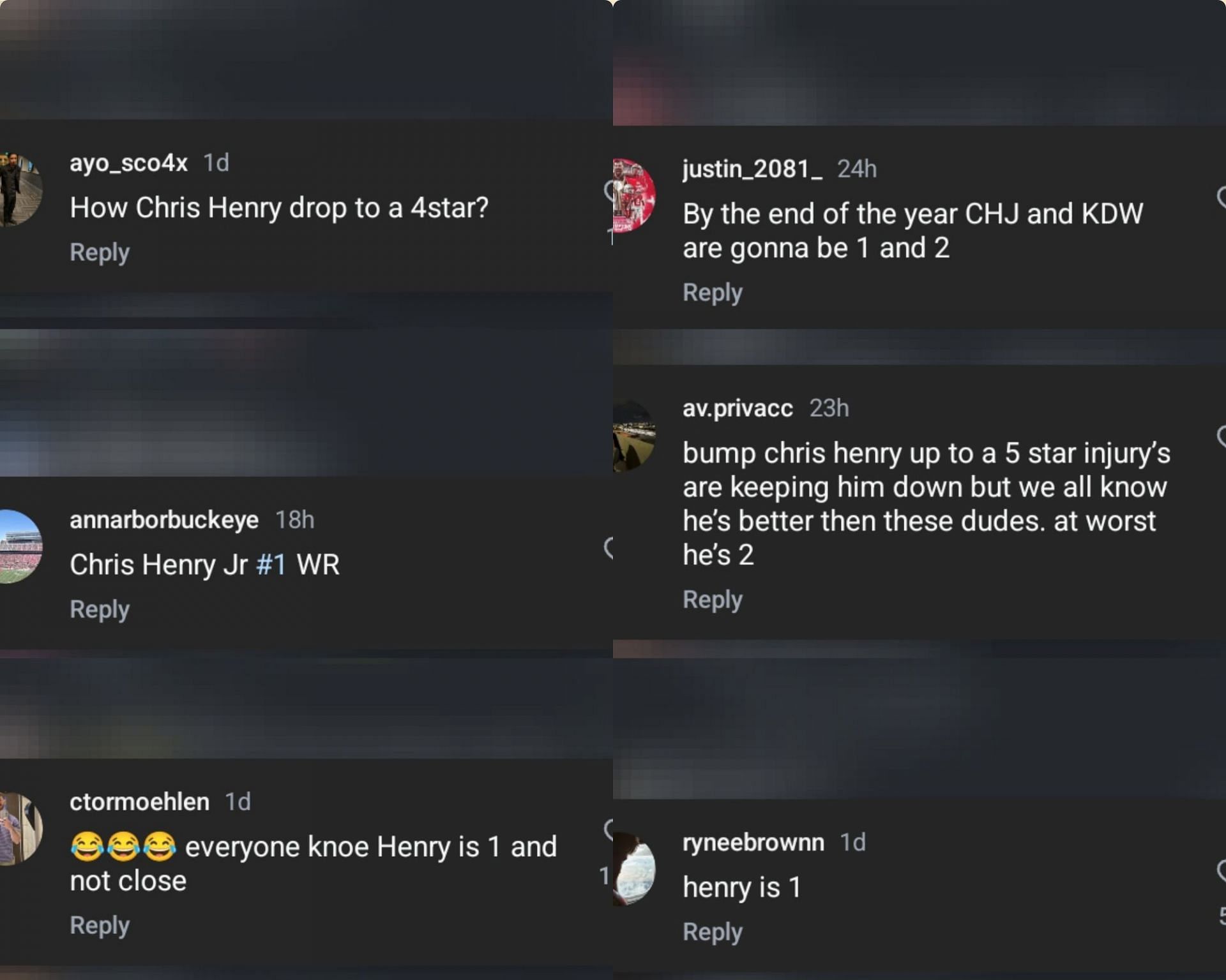 Comments on Chris Henry Jr.'s recent drop in rankings